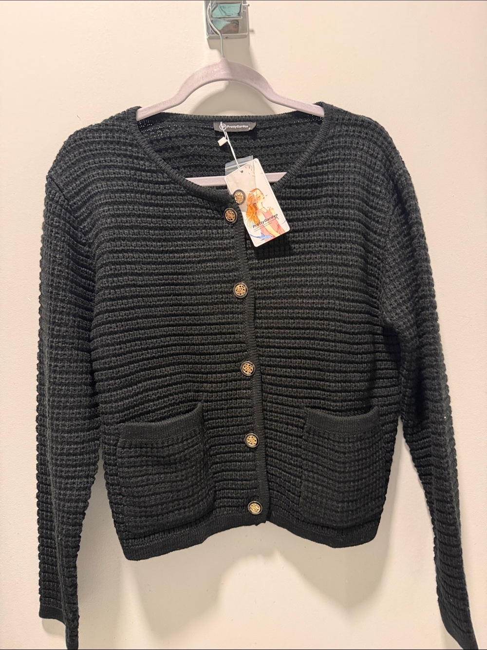 Classic Textured Black Button-Front Cardigan